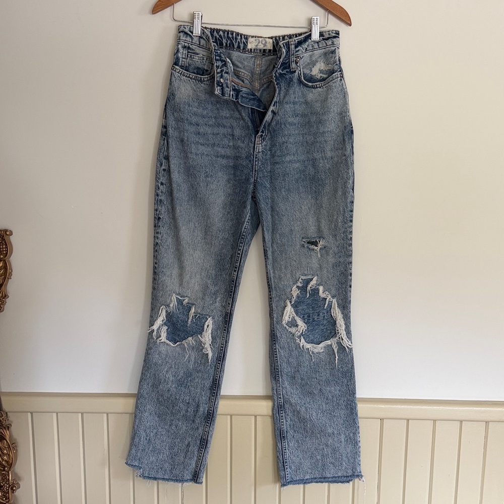 We The Free Light Blue Distressed Straight Leg Jeans